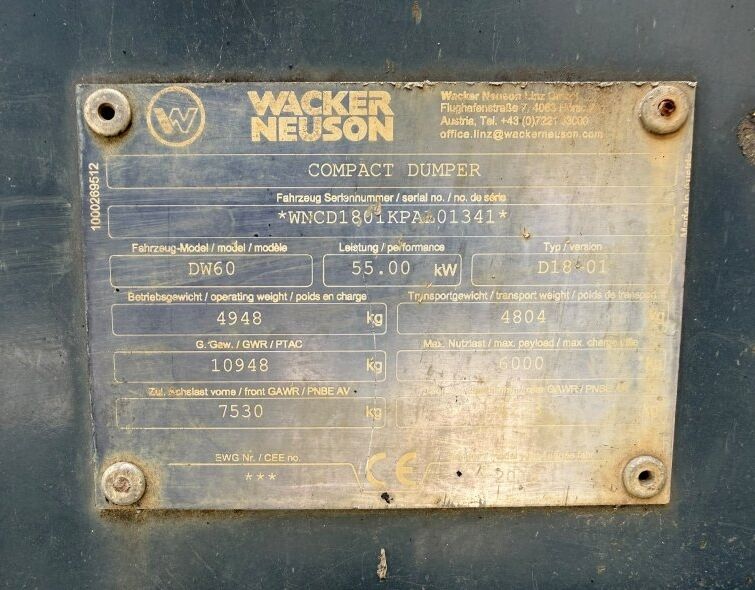 WACKER NEUSON DW60 **REGISTERED**